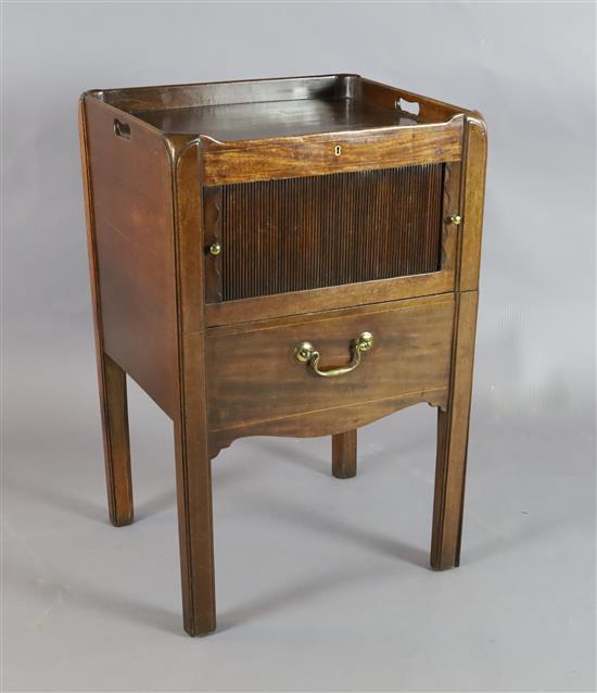 A George III mahogany tray top commode, W.1ft 8in. D.1ft 6in. H.2ft 7in.